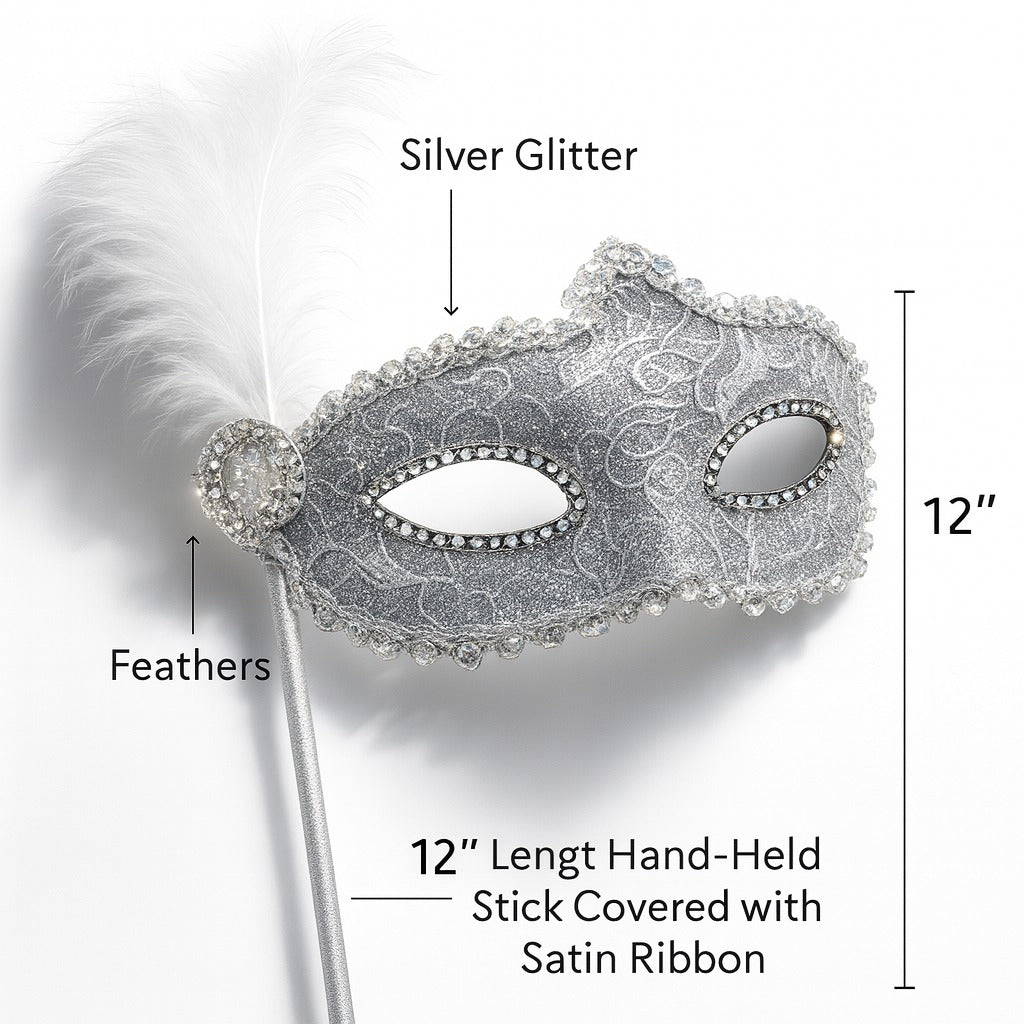 White Mask W/Handheld Stick-1PC