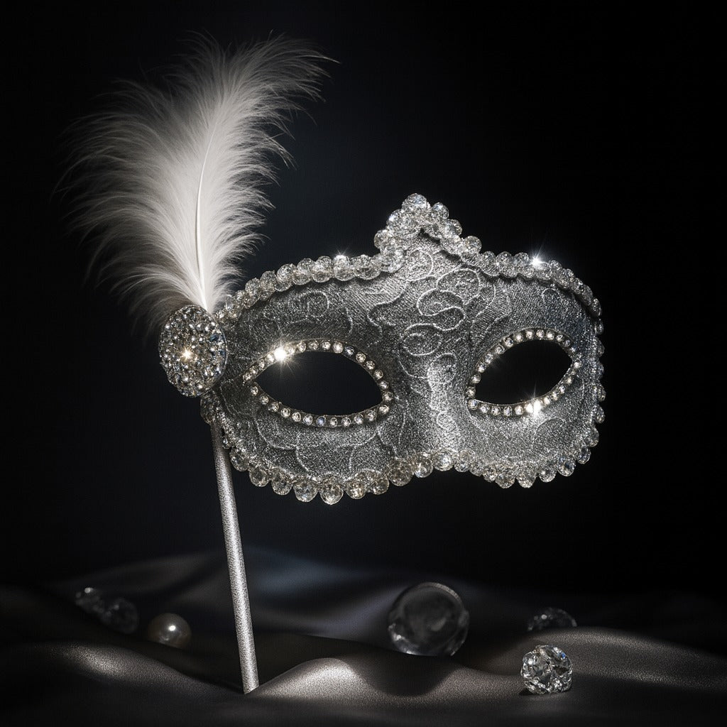 White Mask W/Handheld Stick-1PC