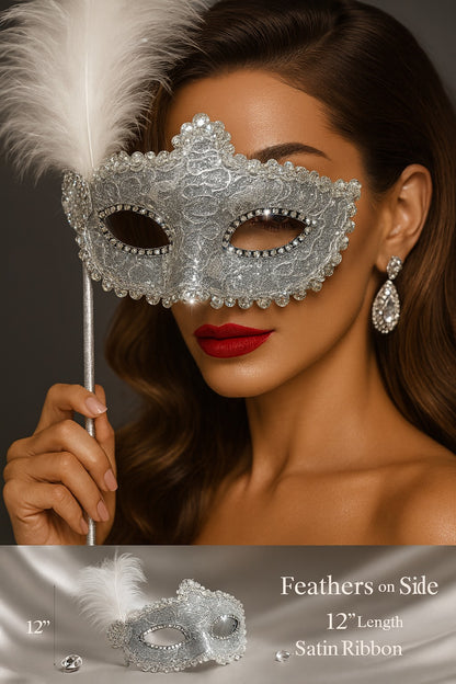 White Mask W/Handheld Stick-1PC