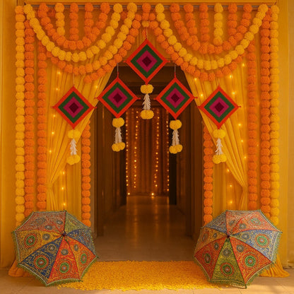 Colorful Kite Hanging Backdrop Decorations with Rajasthani Umbrellas -  Set of 7