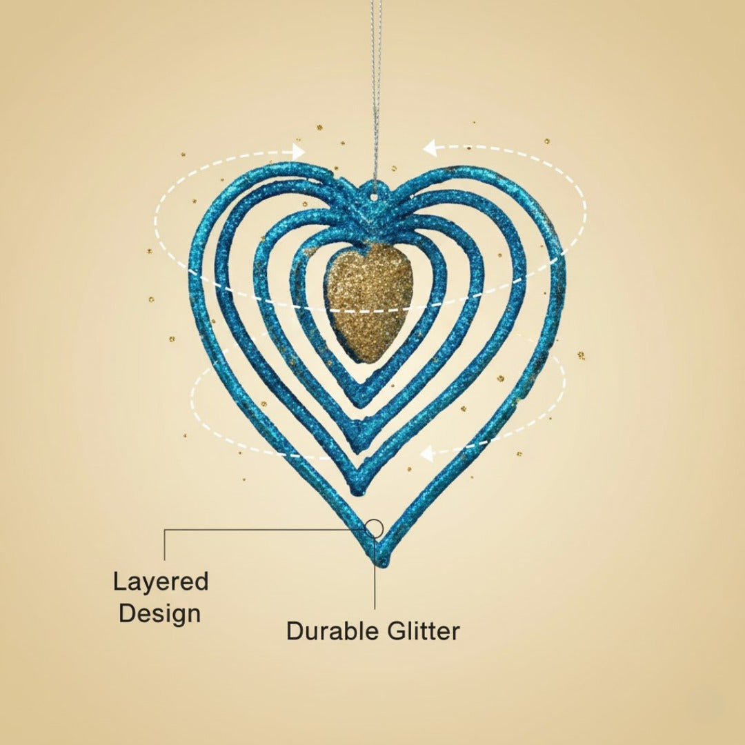 3D Heart Blue & Golden Hangings - 2PC