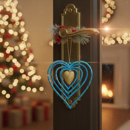 3D Heart Blue & Golden Hangings - 2PC