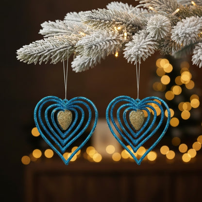 3D Heart Blue & Golden Hangings - 2PC