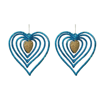 3D Heart Blue & Golden Hangings - 2PC