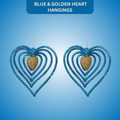 3D Heart Blue & Golden Hangings - 2PC