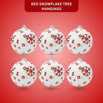 Christmas Glitter White Balls with Red Snowflakes - 6PC
