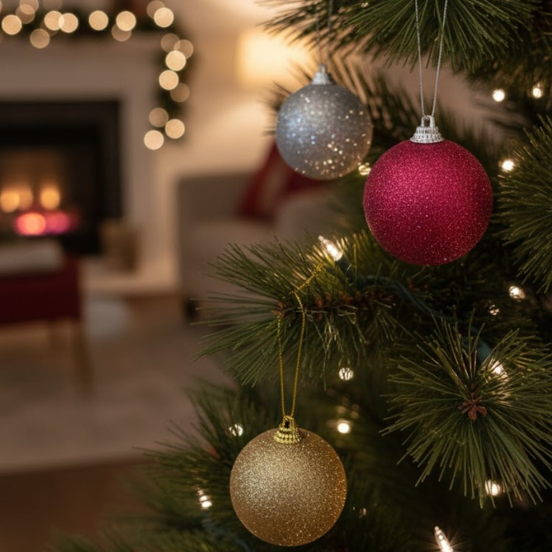 Glitter Multicolor Balls Tree Decoration Ornaments - 6PC