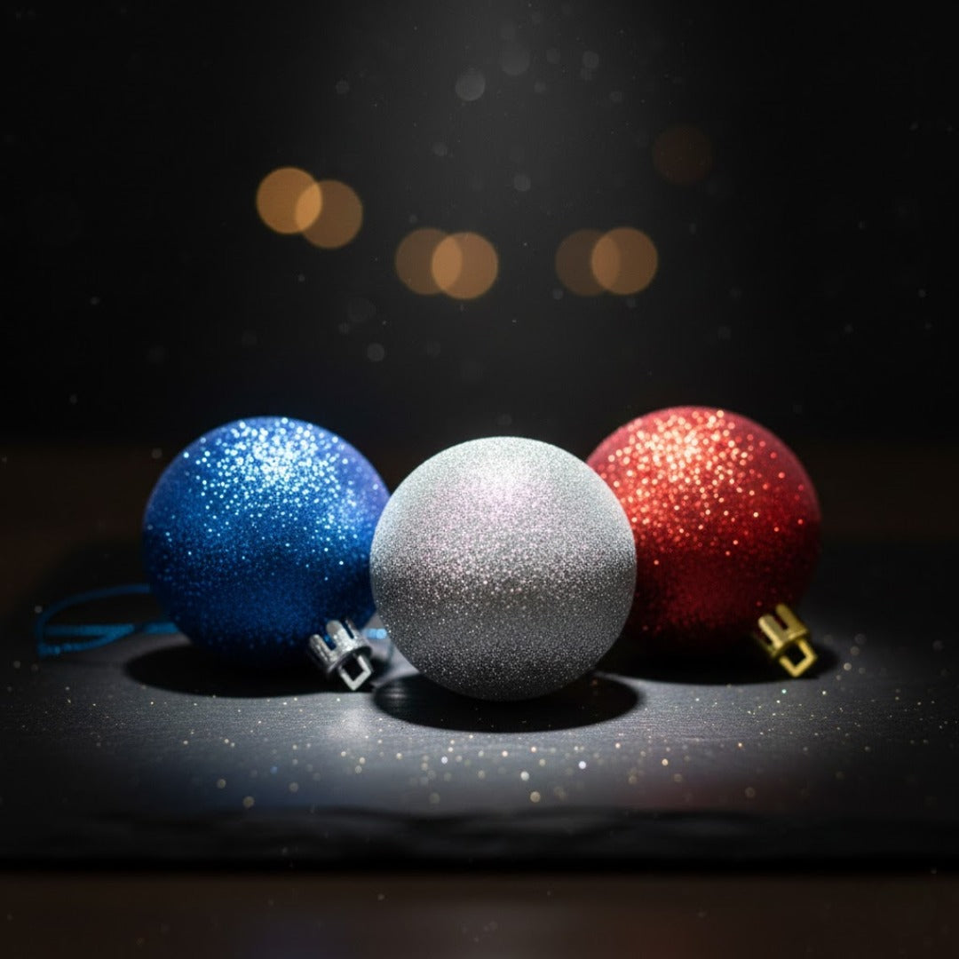 Glitter Multicolor Balls Tree Decoration Ornaments - 6PC