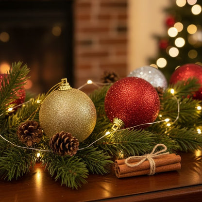 Glitter Multicolor Balls Tree Decoration Ornaments - 6PC