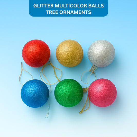Glitter Multicolor Balls Tree Decoration Ornaments - 6PC