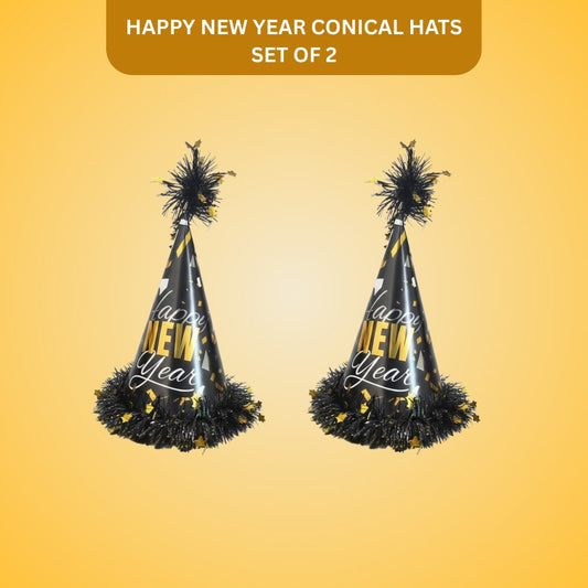 Happy New Year Conical Hat w/Star Swirl Set of 2