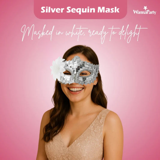 Silver Rectangle Sequin Mask with Net
