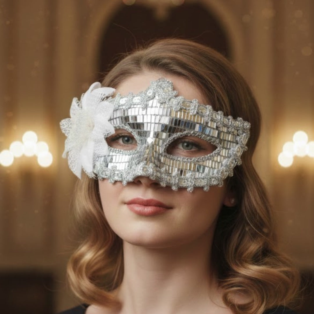 Silver Rectangle Sequin Mask with Net