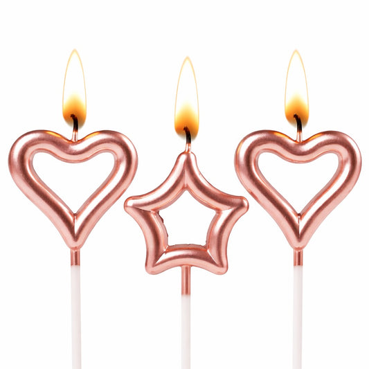 Rose Pink Heart & Star Shaped Stick Candle - 3 PC
