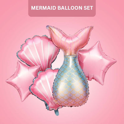 Mermaid Foil Balloon Set Pack of 5 | Under the Sea Theme Balloons | Kids Birthday Party Decoration Kit