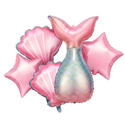 Mermaid Foil Balloon Set Pack of 5 | Under the Sea Theme Balloons | Kids Birthday Party Decoration Kit