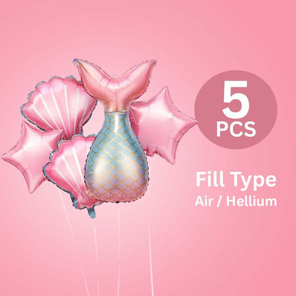 Mermaid Foil Balloon Set Pack of 5 | Under the Sea Theme Balloons | Kids Birthday Party Decoration Kit