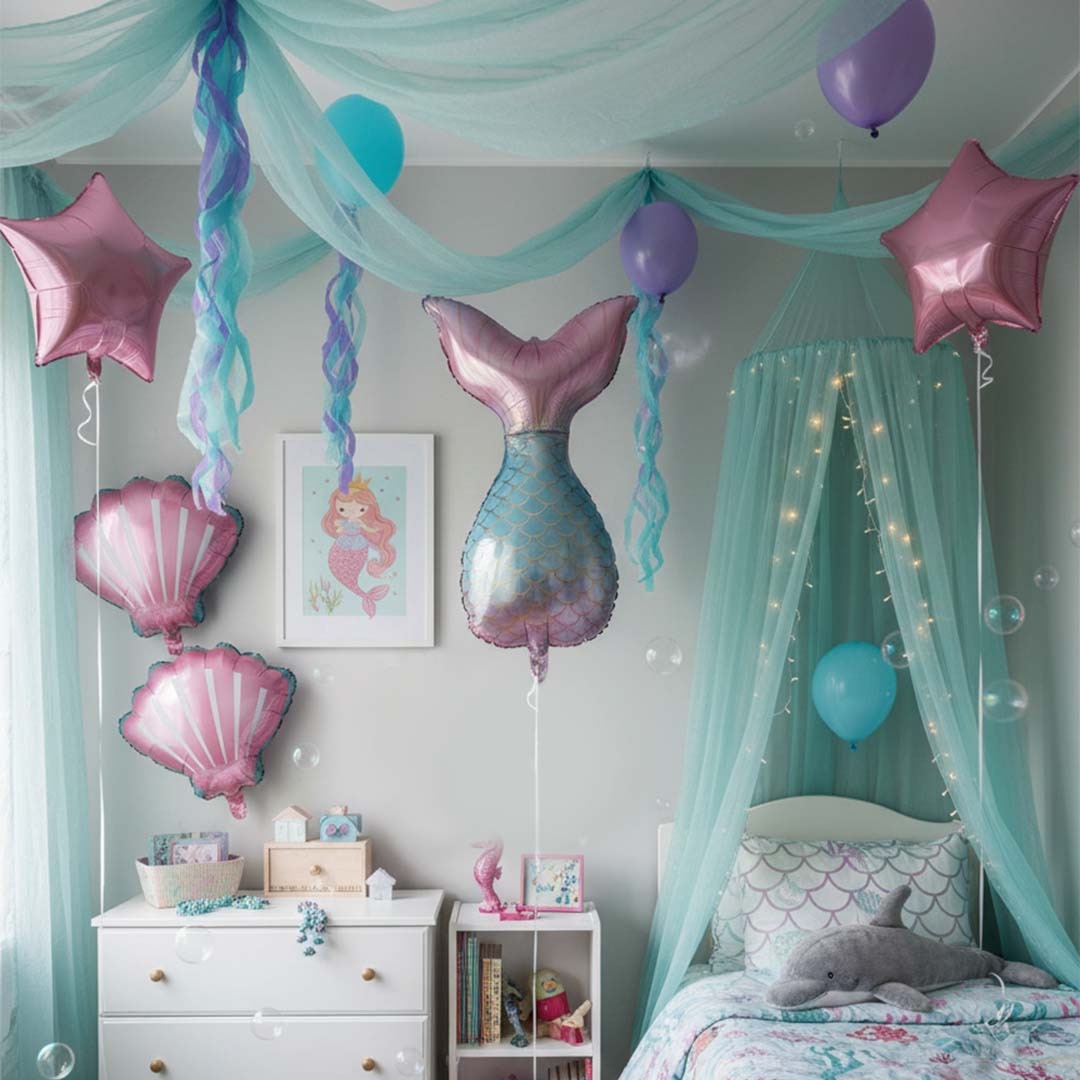 Mermaid Foil Balloon Set Pack of 5 | Under the Sea Theme Balloons | Kids Birthday Party Decoration Kit