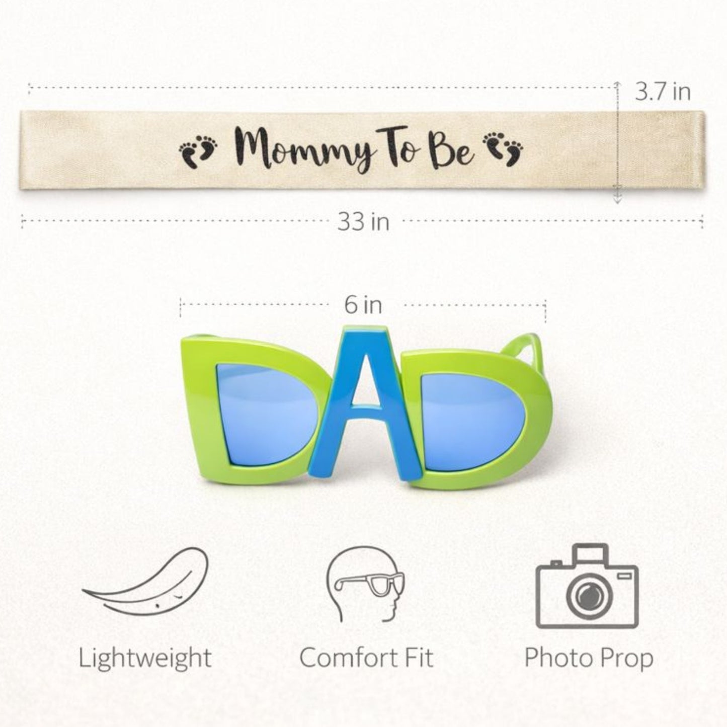 Mom To Be Sash Satin Pink & Green DAD Sunglasses - 2PC