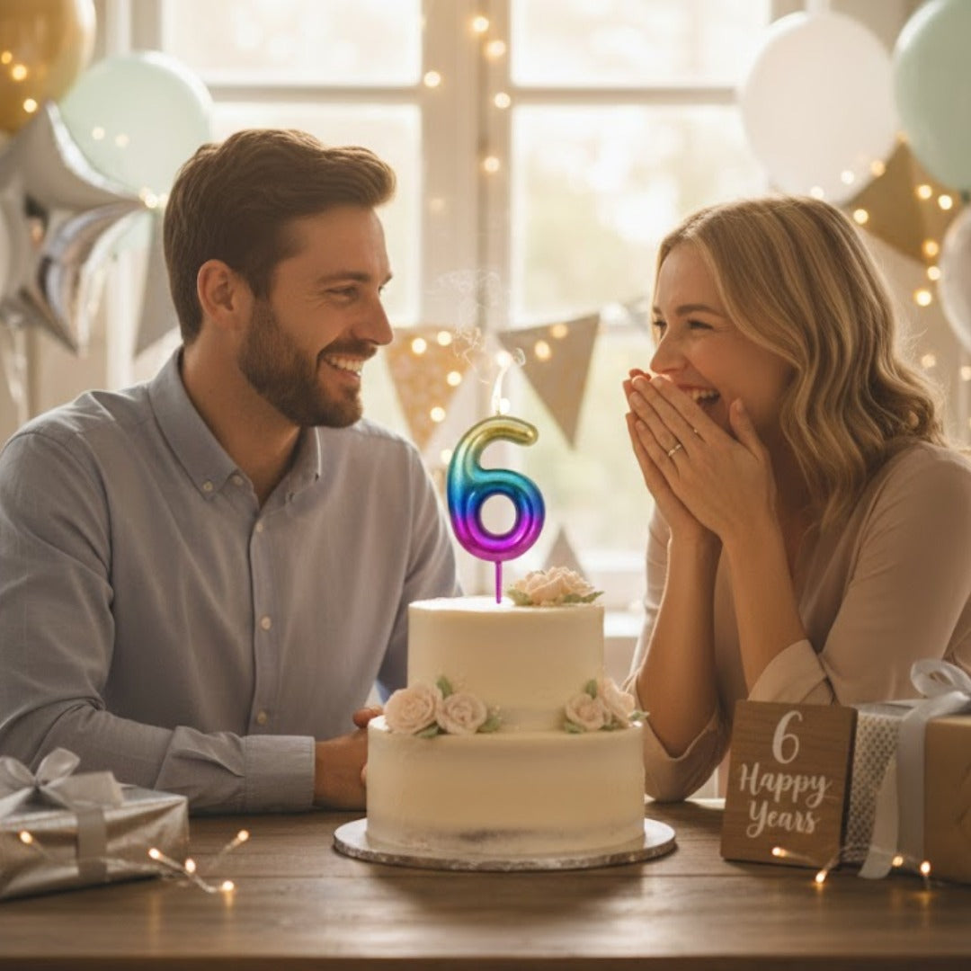 Multicolor Number 6 Candle