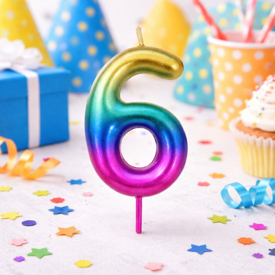 Multicolor Number 6 Candle
