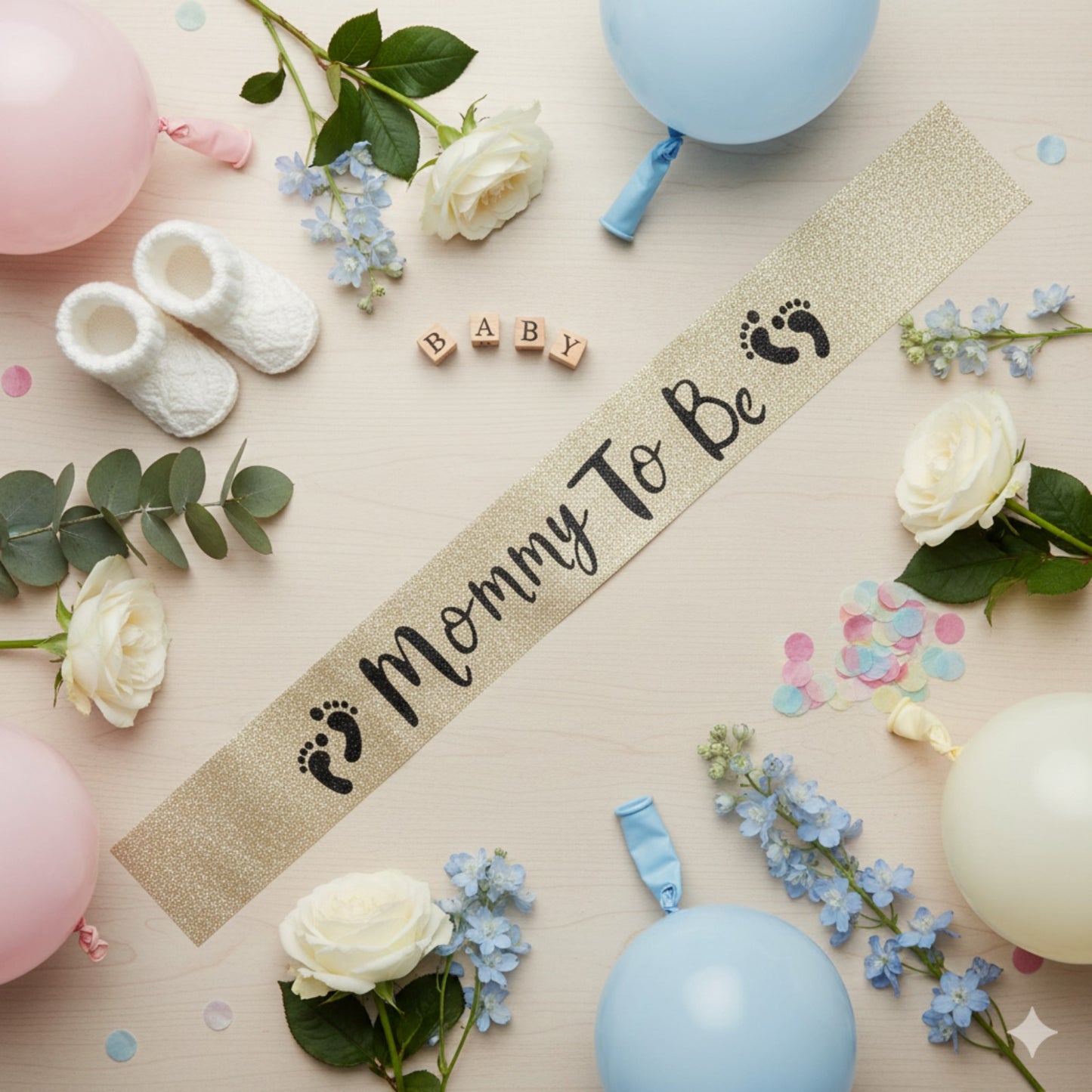 Mommy To Be Peach Sash w/Gold Foil Printing 84 inc