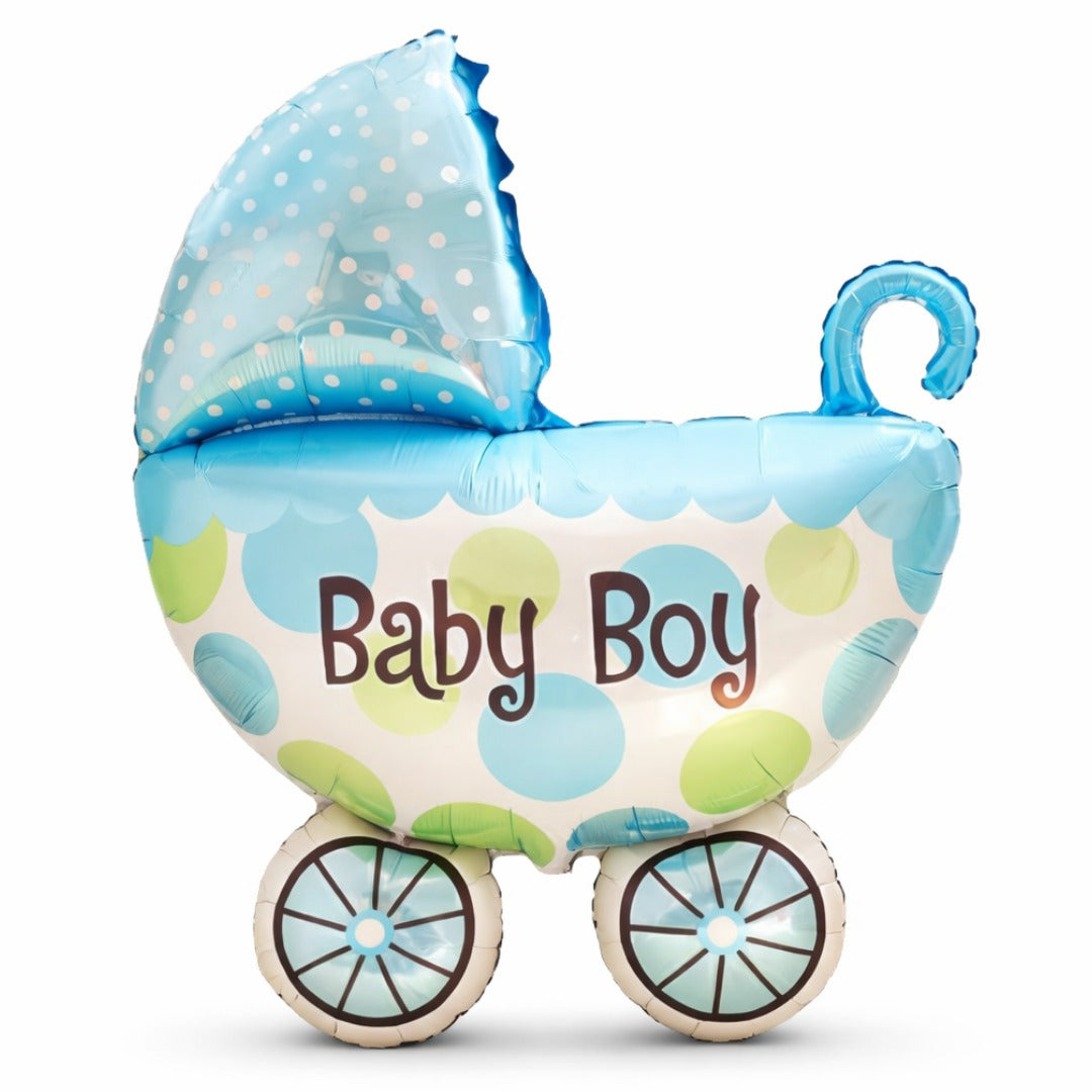 Welcome Baby Boy Pram Shape Foil Balloon on Stick - Air Filled - 1PC