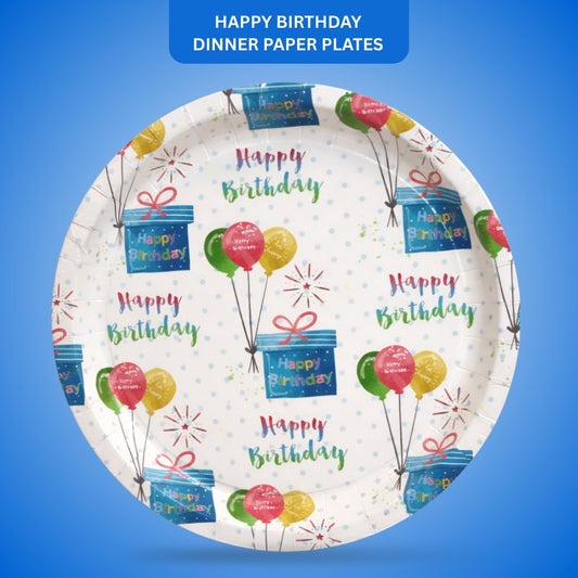 Happy Birthday Gift Boxes and Balloons Plates 10.25 inches - 8PC