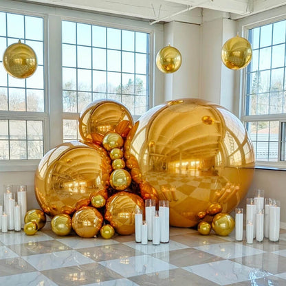 Large Gold Mirror Orbz Foil Balloon 50 Inches | Premium Metallic Sphere Balloon | Helium Supported Party Decoration for Birthday, Anniversary & Events