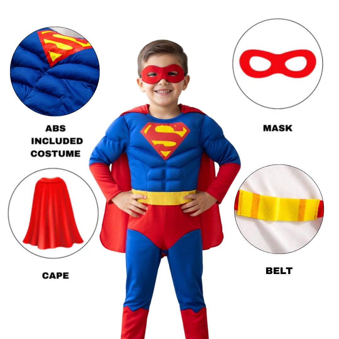 Deluxe Superman Muscular Costume w/Cape and Mask for Kids, Size - S