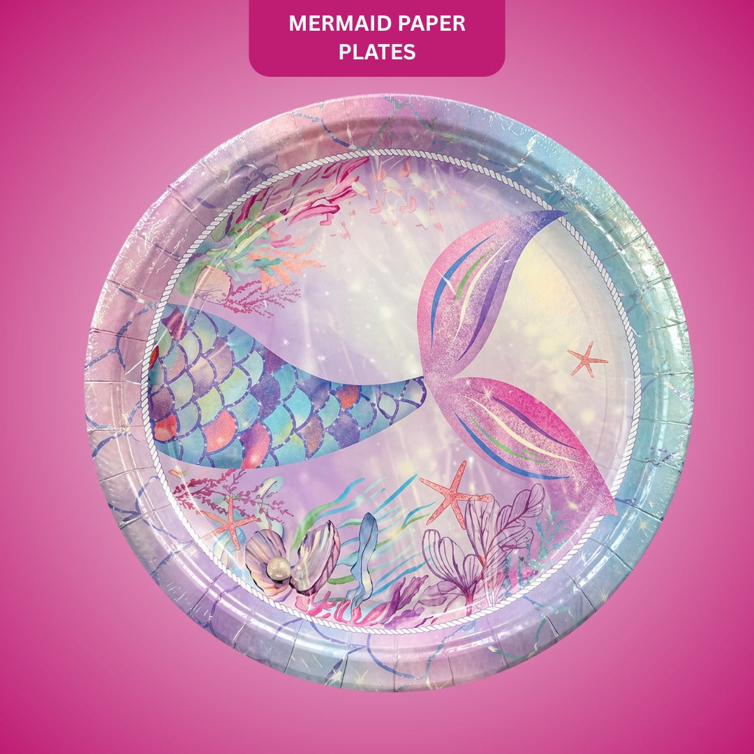 Mermaid Theme Party Paper Plates - 9 inches - 10PC - Wanna Party - front view
