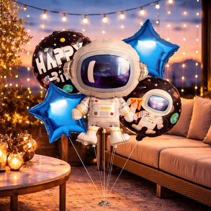 Space Theme Foil Balloon Set of 5 | Astronaut & Galaxy Balloons | Kids Birthday Space Party Decoration Kit