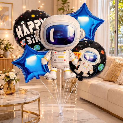 Space Theme Foil Balloon Set of 5 | Astronaut & Galaxy Balloons | Kids Birthday Space Party Decoration Kit