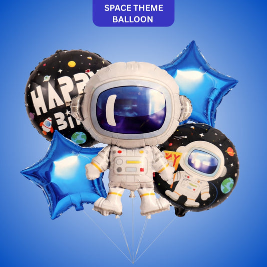 Space Theme Foil Balloon Set of 5 | Astronaut & Galaxy Balloons | Kids Birthday Space Party Decoration Kit