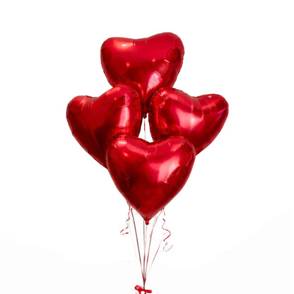 Red Heart Helium Filled Balloon Bouquet – Romantic Party Decoration Set - 4PC
