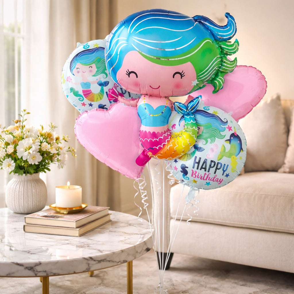 Mermaid Theme Helium Filled Balloon Bouquet Set of 5