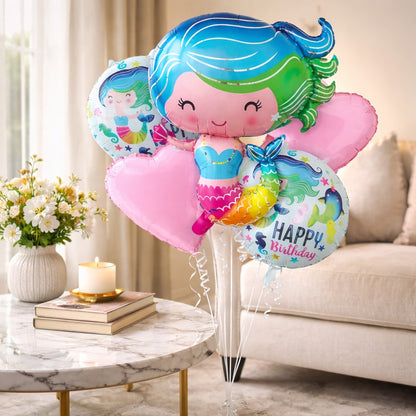 Mermaid Theme Helium Filled Balloon Bouquet Set of 5