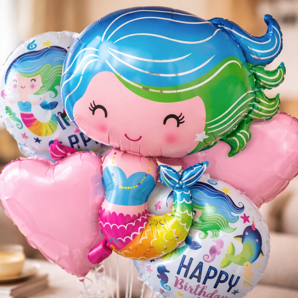 Mermaid Theme Helium Filled Balloon Bouquet Set of 5