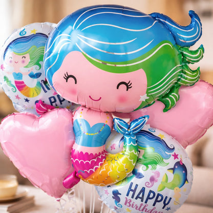 Mermaid Theme Helium Filled Balloon Bouquet Set of 5