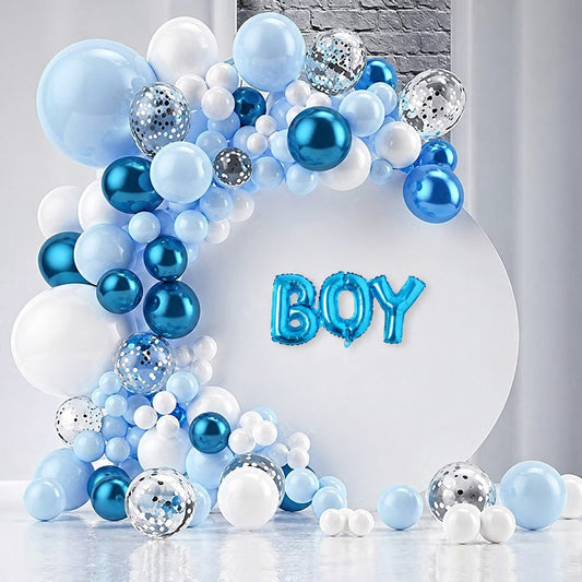 It’s a Boy Balloon Decoration Set – 100 PCS | Blue & White Baby Shower Balloon Arch Kit for Welcome Baby Boy