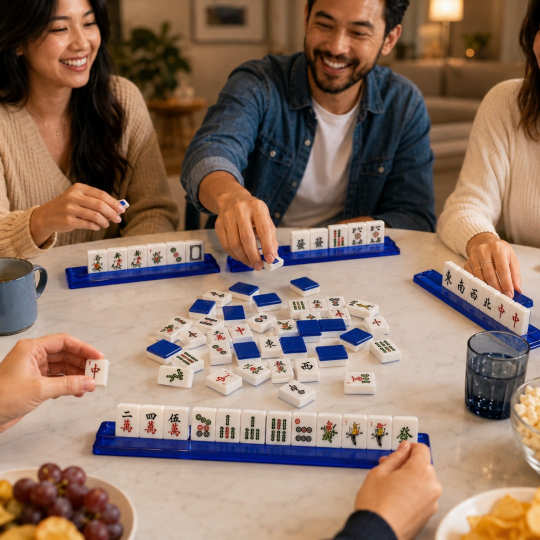 American Mahjong White & Blue Double Layered Tiles Travel Set 36MM - 144 Tiles