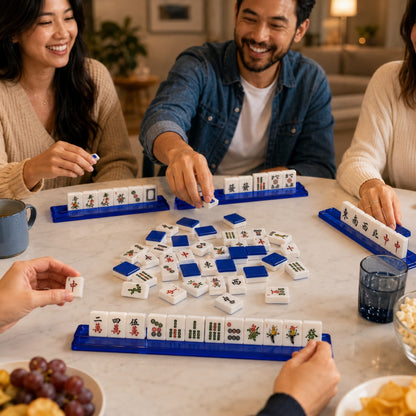 American Mahjong White & Blue Double Layered Tiles Travel Set 36MM - 144 Tiles