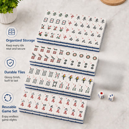 American Mahjong White & Blue Double Layered Tiles Travel Set 36MM - 144 Tiles