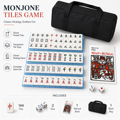 American Mahjong White & Blue Double Layered Tiles Travel Set 36MM - 144 Tiles