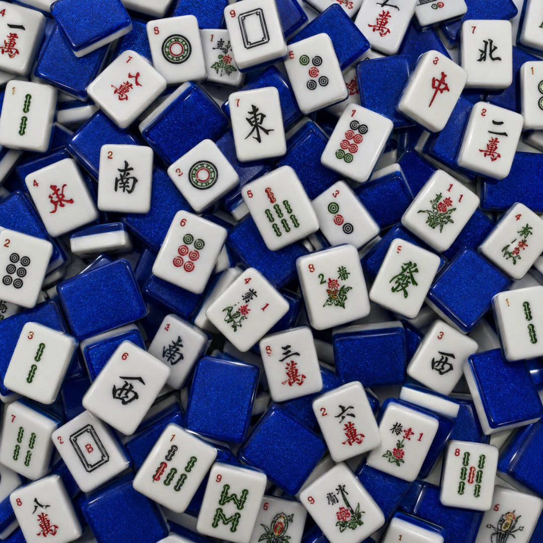 American Mahjong White & Blue Double Layered Tiles Travel Set 36MM - 144 Tiles