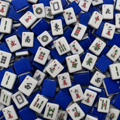 American Mahjong White & Blue Double Layered Tiles Travel Set 36MM - 144 Tiles
