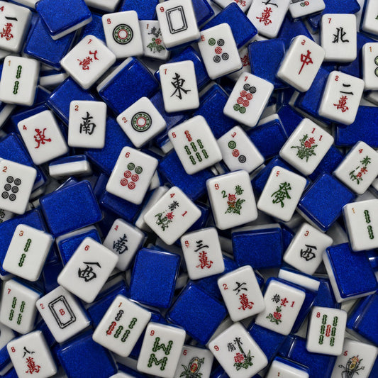 American Mahjong White & Blue Double Layered Acrylic Tiles | Luxe Cobalt Crystal Blue Tiles - 36mm x 18mm - 144 Tiles Set