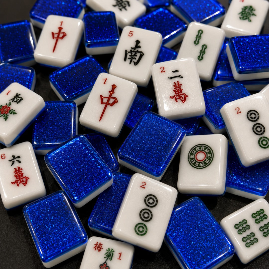 American Mahjong White & Blue Double Layered Tiles Travel Set 36MM - 144 Tiles
