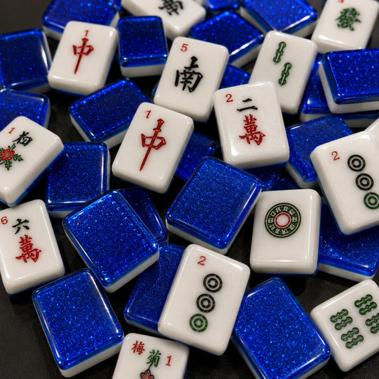 American Mahjong White & Blue Double Layered Acrylic Tiles | Luxe Cobalt Crystal Blue Tiles - 36mm x 18mm - 144 Tiles Set