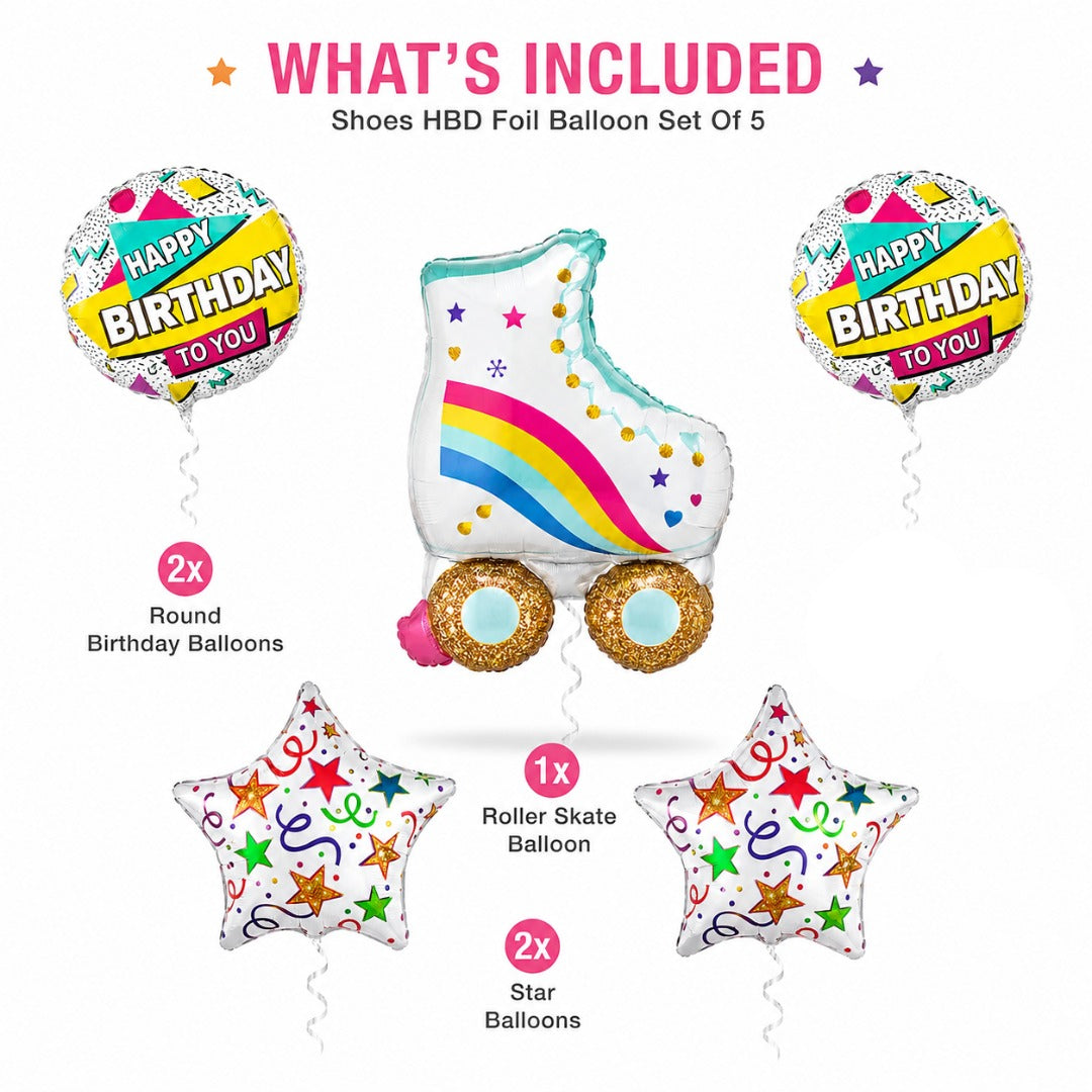 Roller Skate Happy Birthday Foil Balloon Bouquet Set